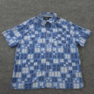 Nat Nast Shirt Mens Extra Large Blue Hawaiian Silk Blend Casual Beach Vacation